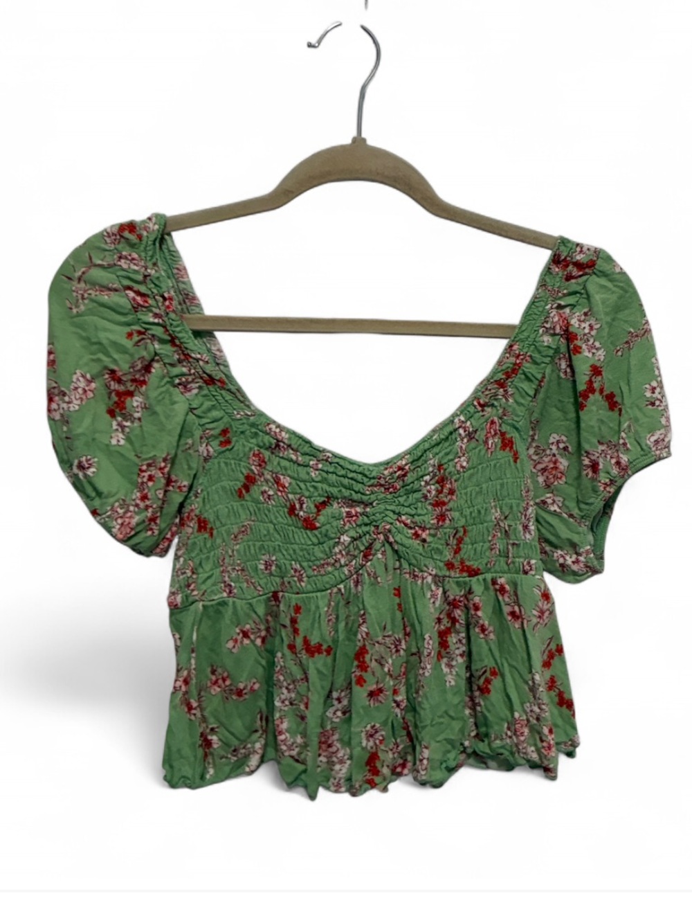 Urban Outfitters Floral Smocked Green Peasant Boho Crop Top